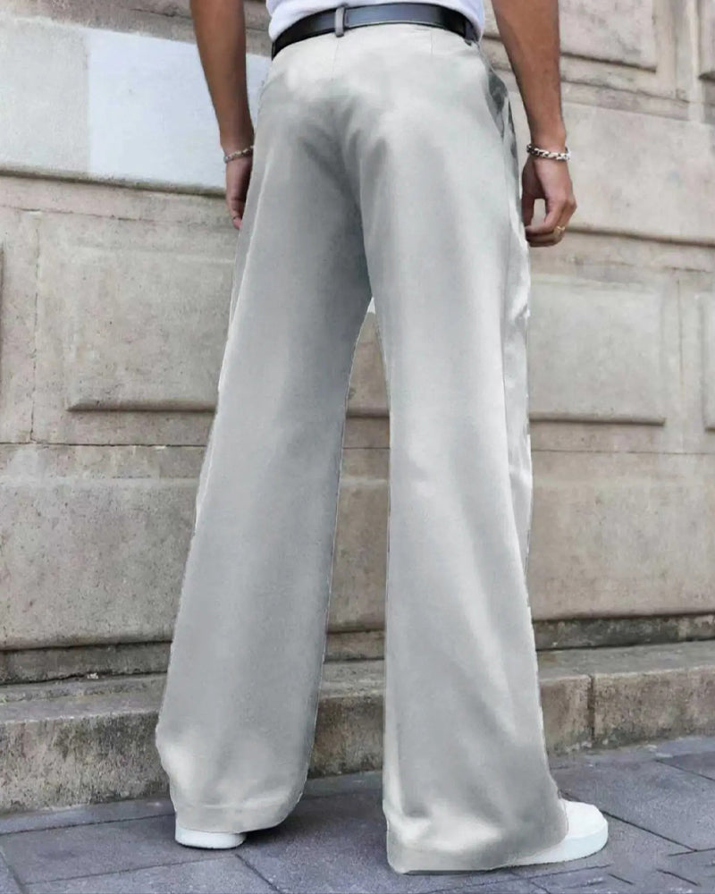 Cuffed Pleated Irregular Pants