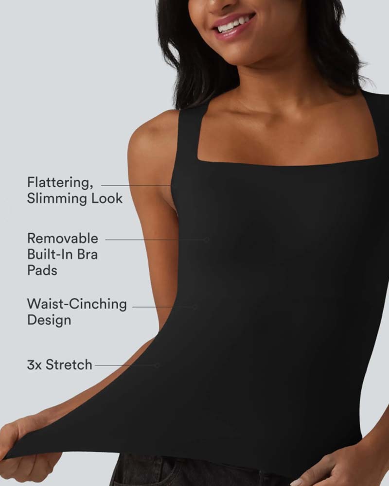 Solid Color Square Neck Built-In Bra Tank Top