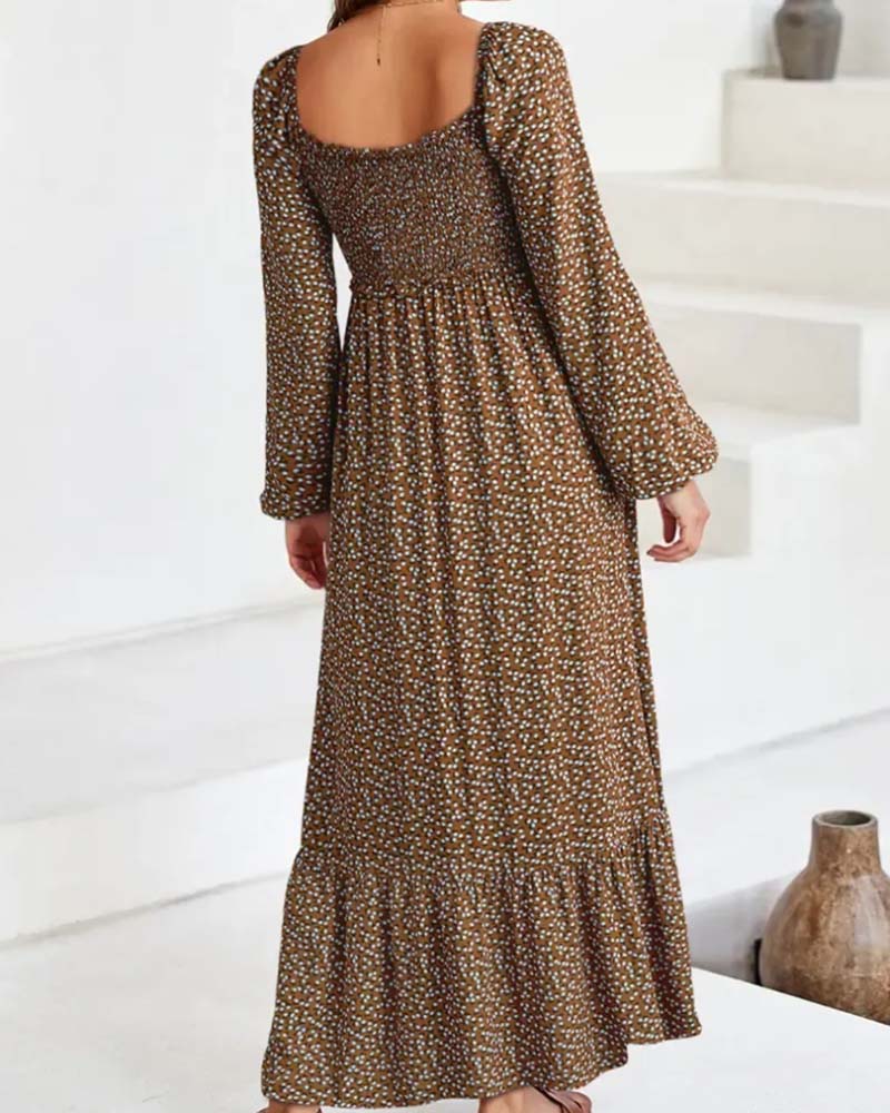 Floral Square Neck Long-Sleeve Maxi Dress