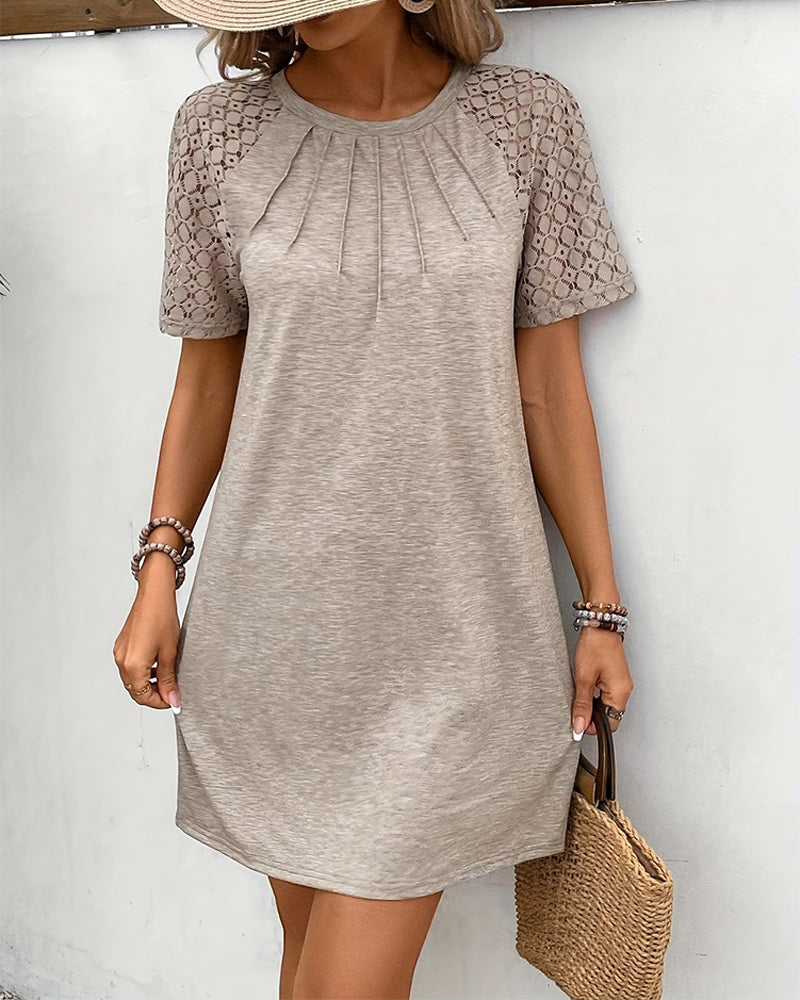 Casual Hollow Out Pleated Straight Dress