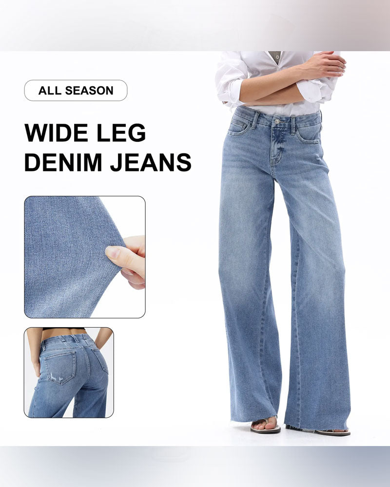 Pocket Button Wide Leg Jeans