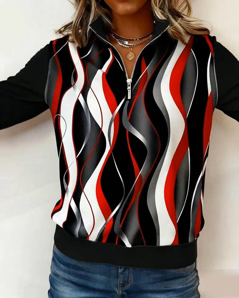 Half-Zip Long-Sleeved Printed Sweatshirt