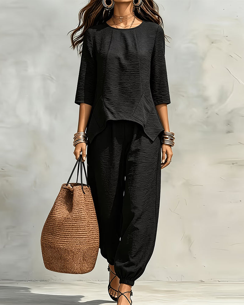 Irregular Blouse And Jogger Pants Set