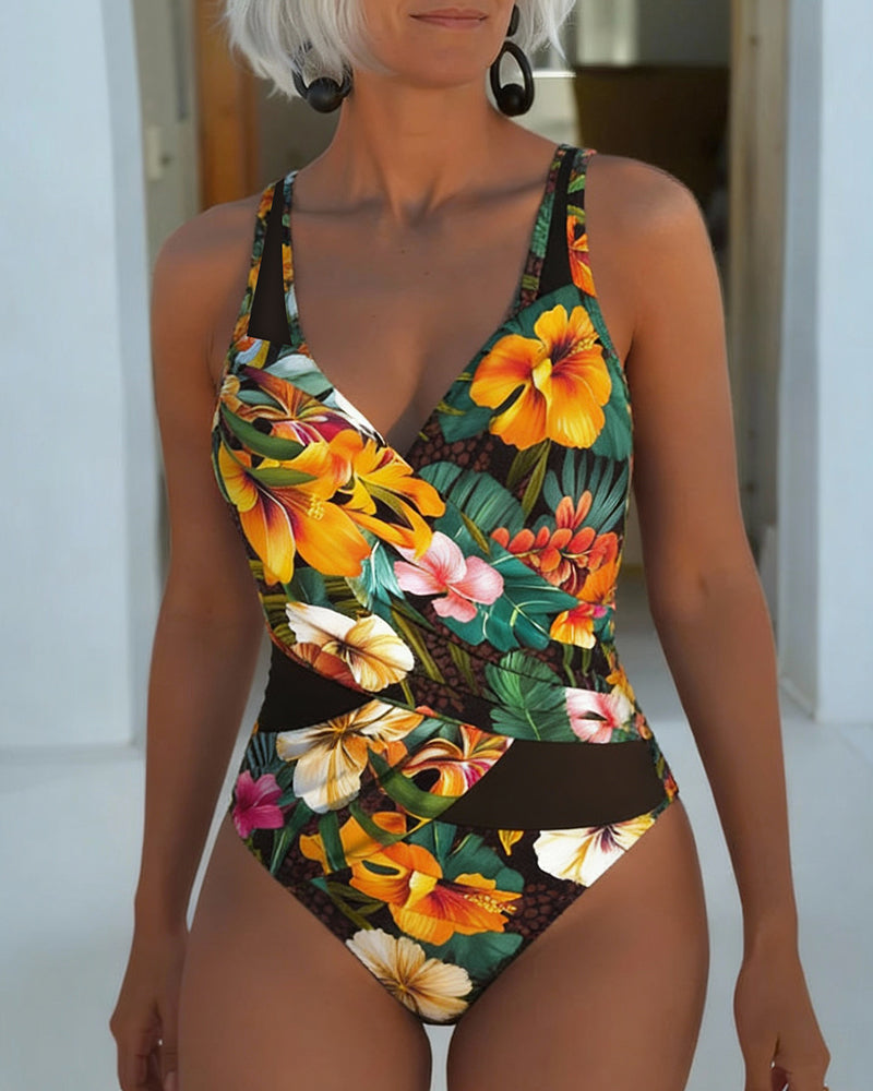 A Vacation-Style Floral One-Piece Bikini