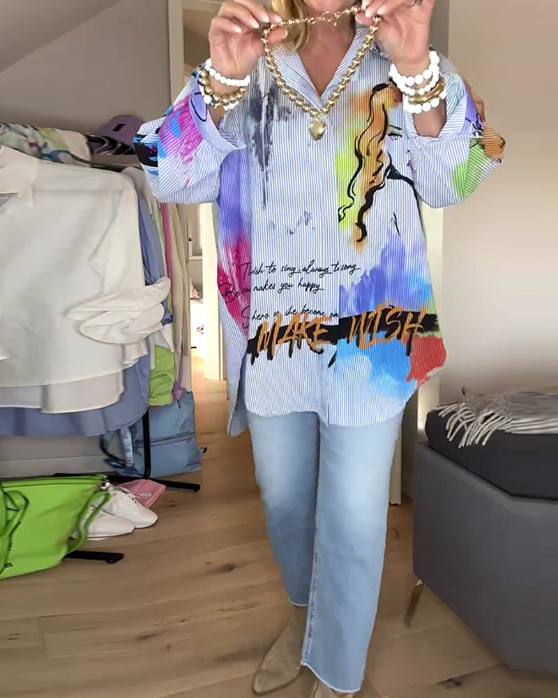 Portrait print fashion long sleeve shirt