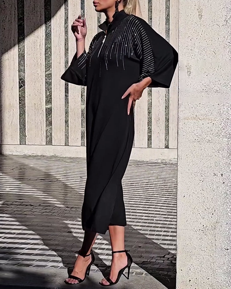 Casual Zipper Collar Slit Dress