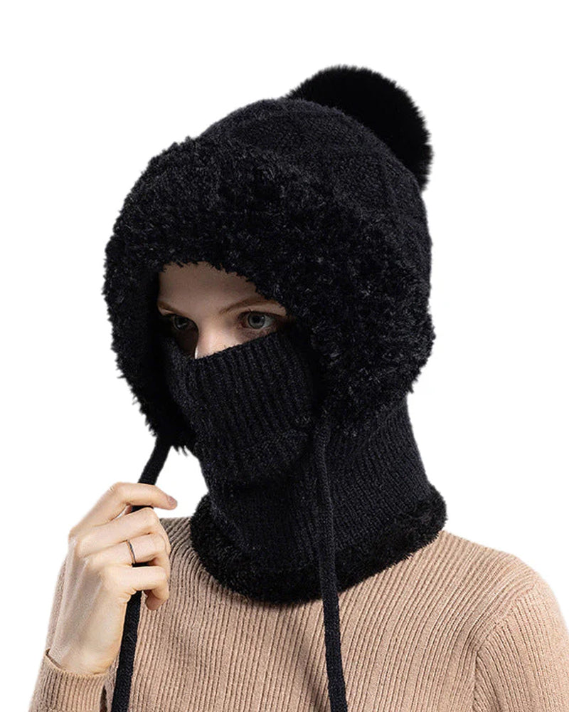 🔥Stylish thick knitted winter hat - with warm face shield and scarf🧣