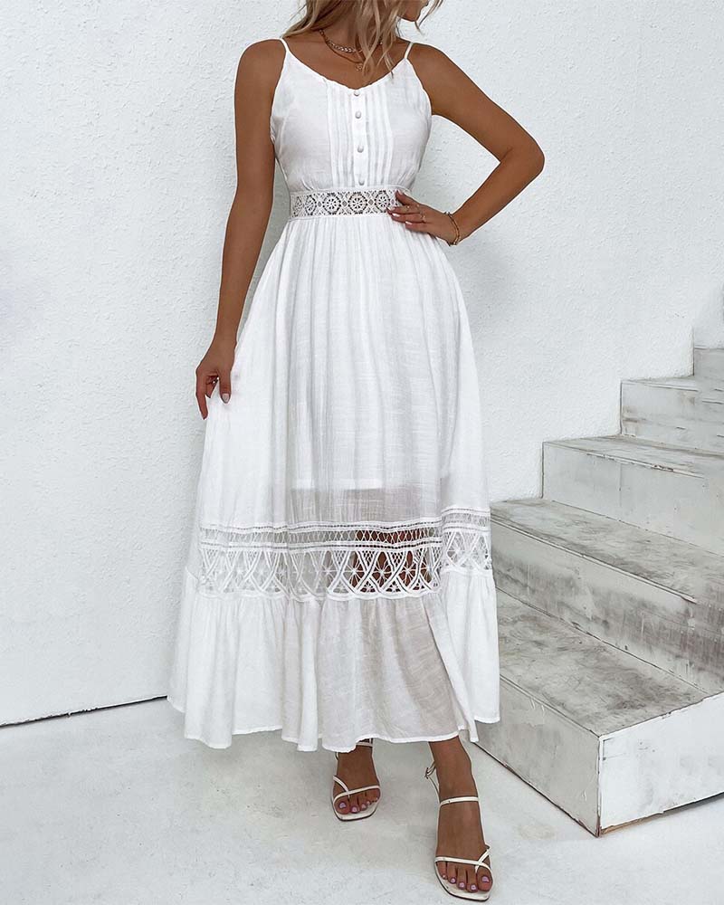 Solid color elegant lace suspender dress