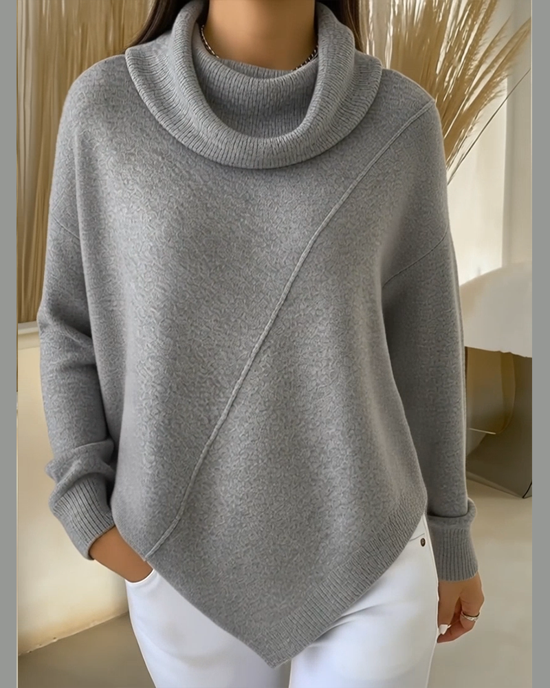 Asymmetrical Cowl Neck Pullover