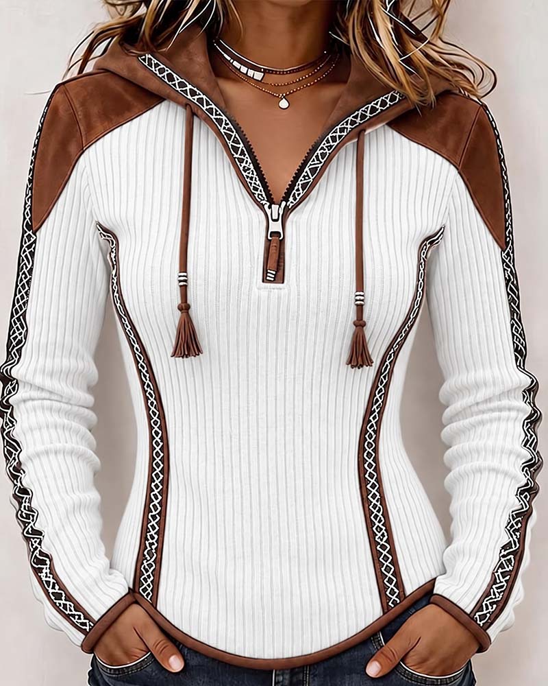 Hooded Zip Casual Top