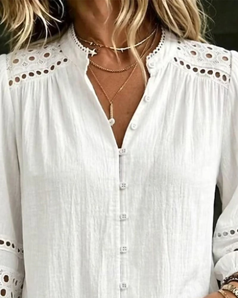 Mandarin Collar Hollow Out Blouse