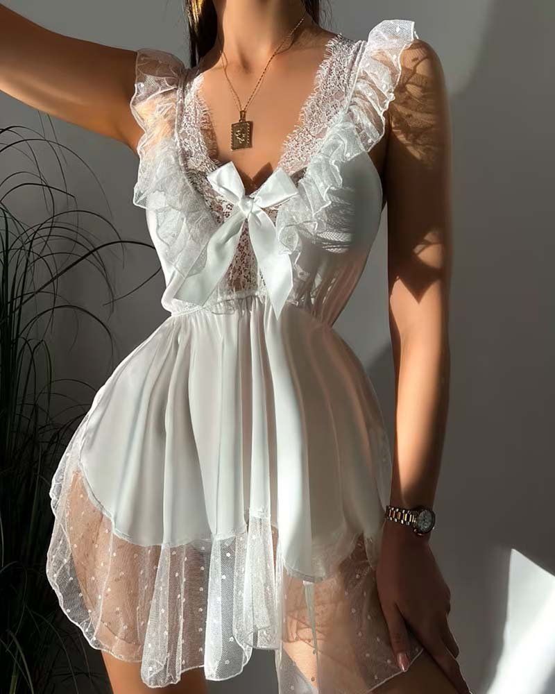Lace Trim Backless Strappy Lingerie