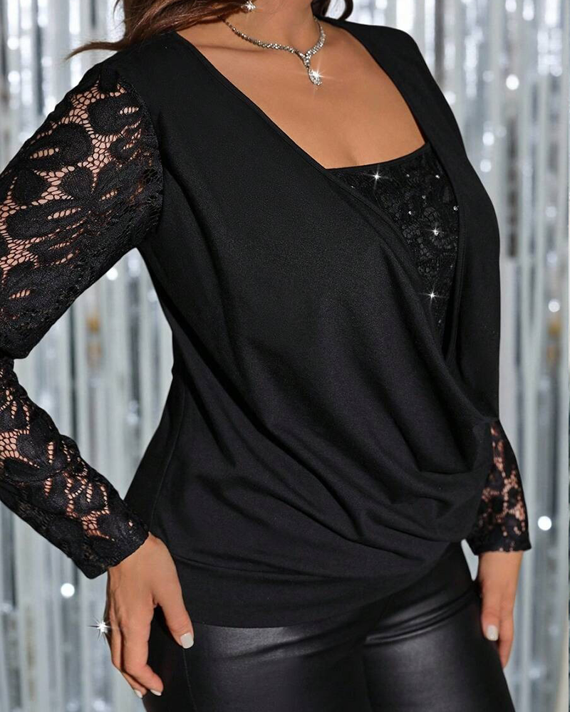 Lace Fake Two-Piece Patchwork Top