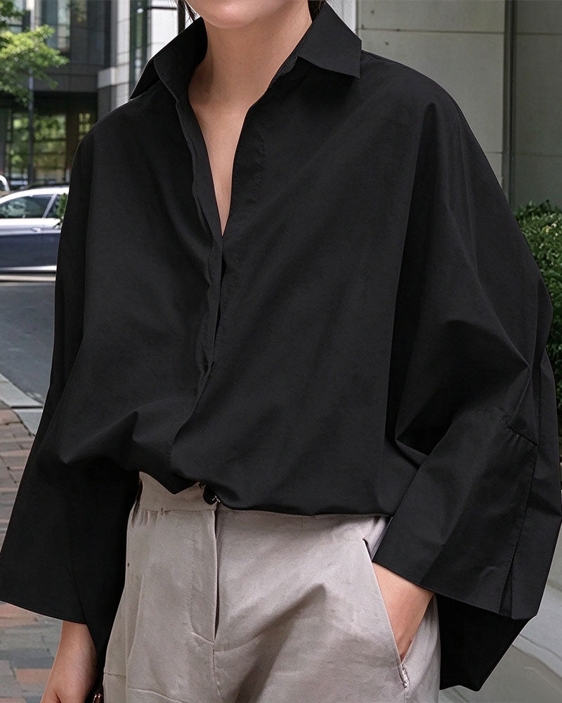 Loose Bat Sleeves Lapel Blouse