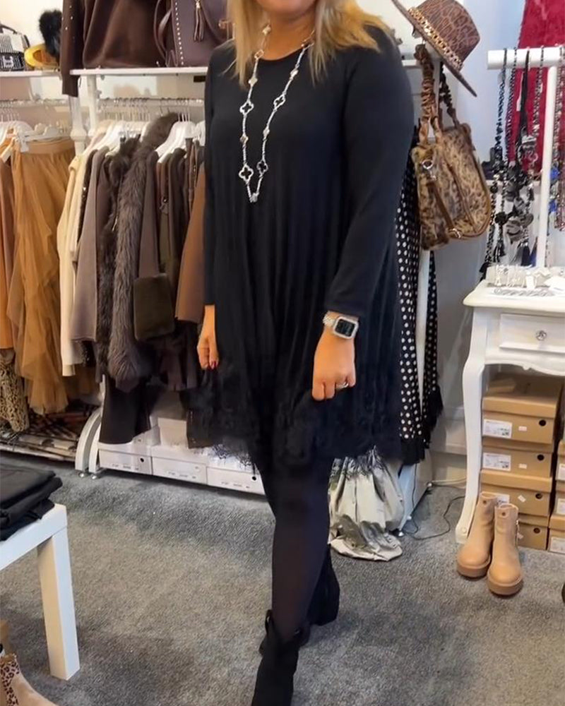 Round Neck Pleated Loose Dress