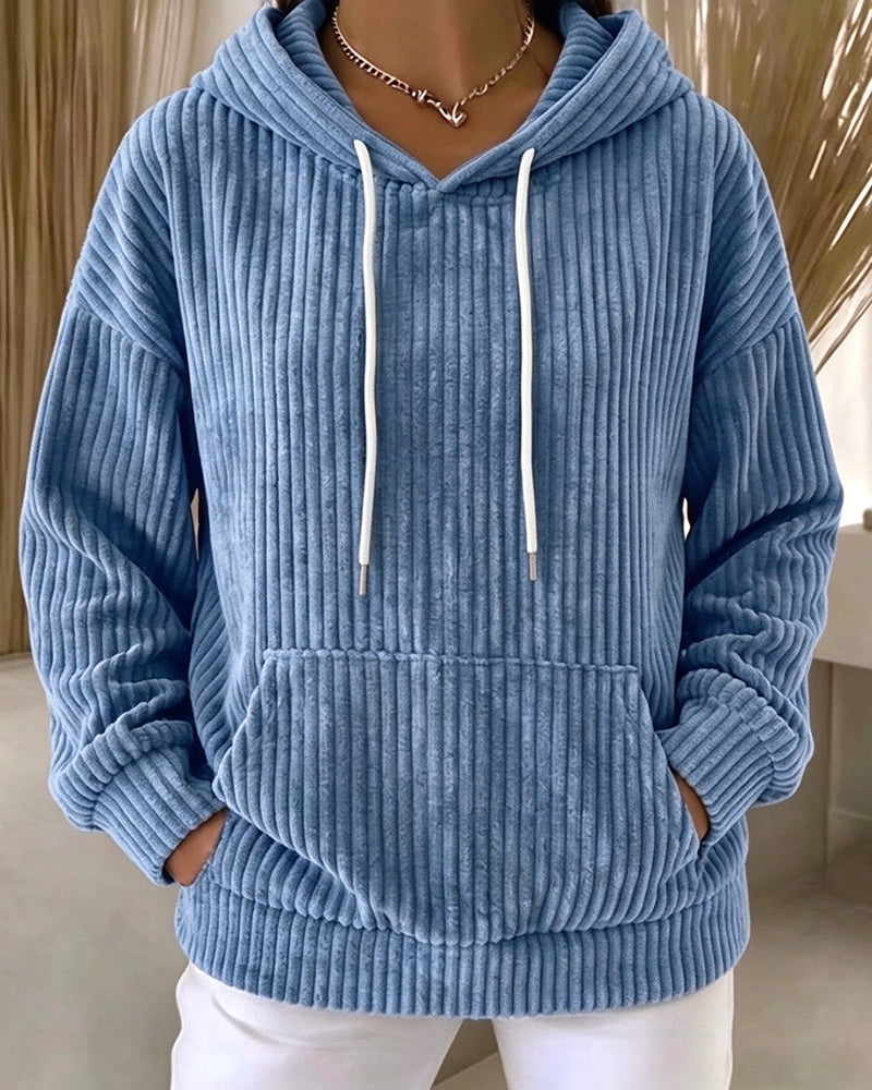 Solid Drawstring Casual Hoodie