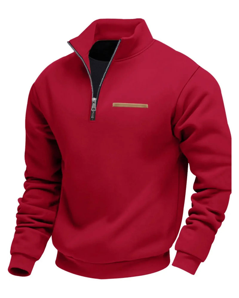 Solid Color Stand Collar Zipper Sweatshirt