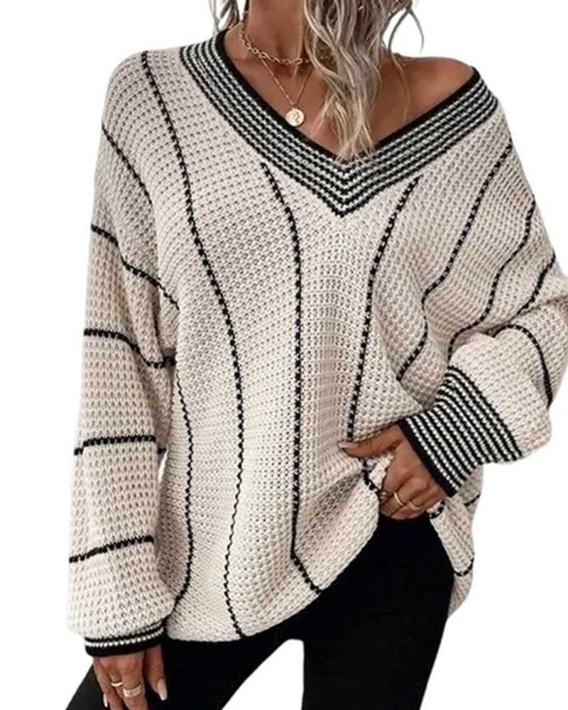 Casual Loose Fit Stripe Pullover Sweater