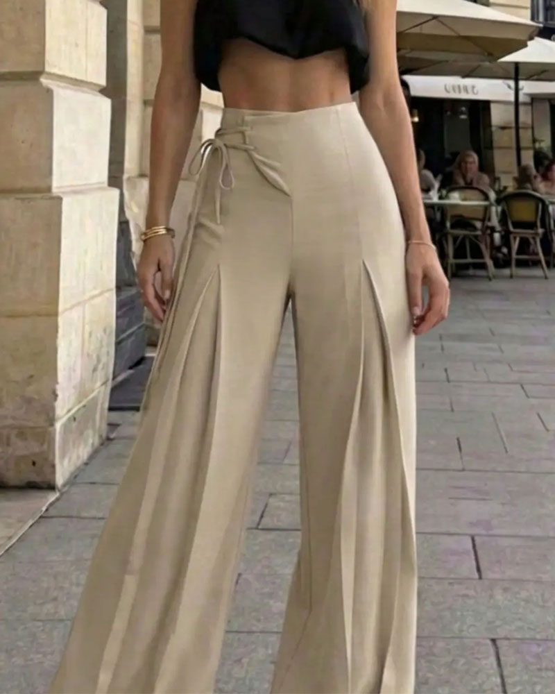 Solid Color Lace Up Long Pants