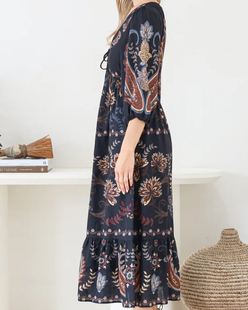 V-Neck Bubble Sleeve Dress