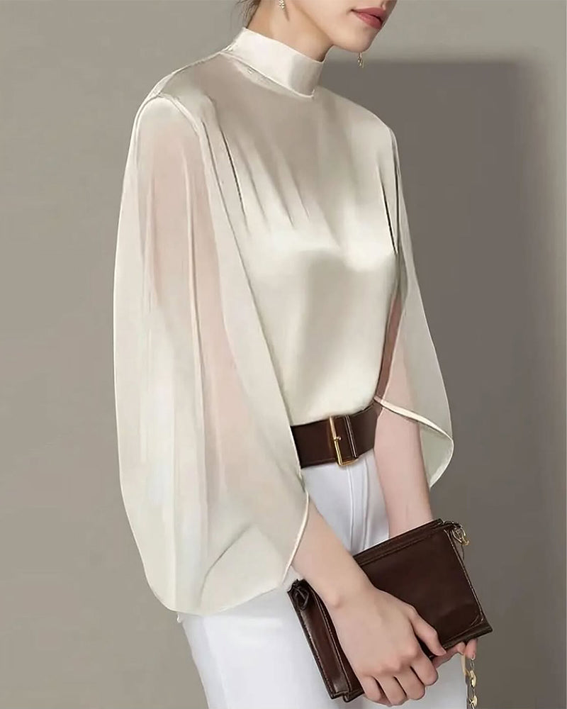 Elegant Solid Color Stand Collar Blouse