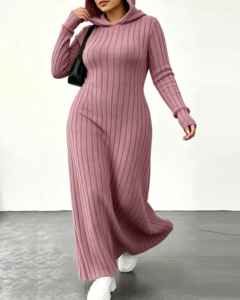 Hooded Pocket Ribbed Fitted Dress
