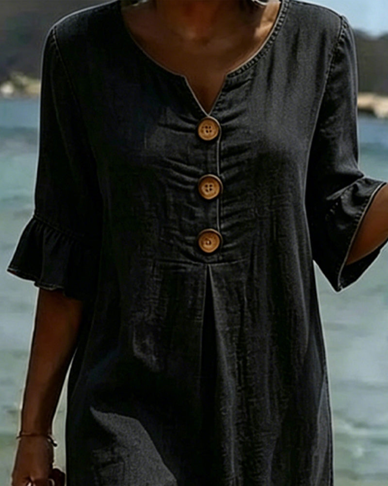 Lotus Leaf Sleeves Jeans Dress