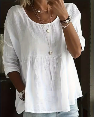 Round-Neck Loose-Fitting Solid-Color Top