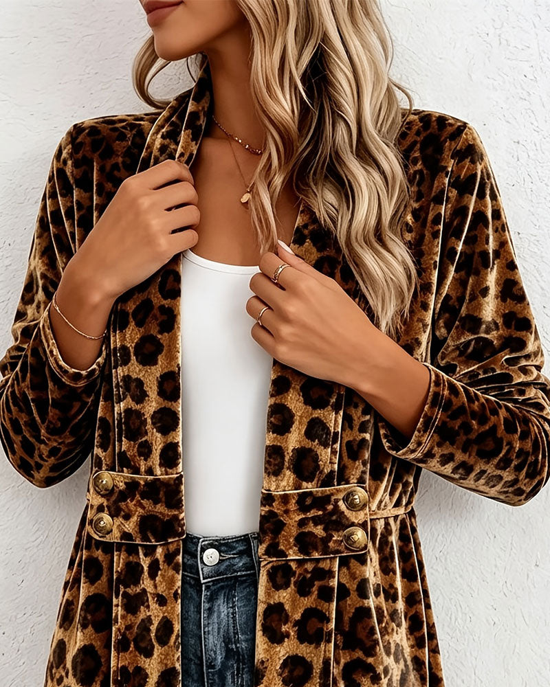 Leopard Print Mid-Length Cardigan Coat