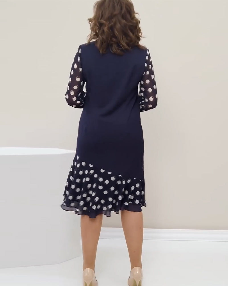 Round Neck Long Sleeve Polka Dot Dress
