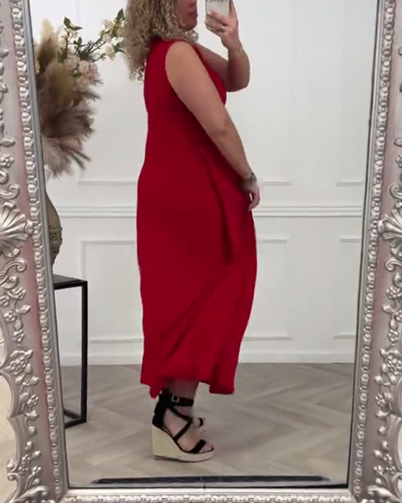 Sleeveless solid color twist elegant dress