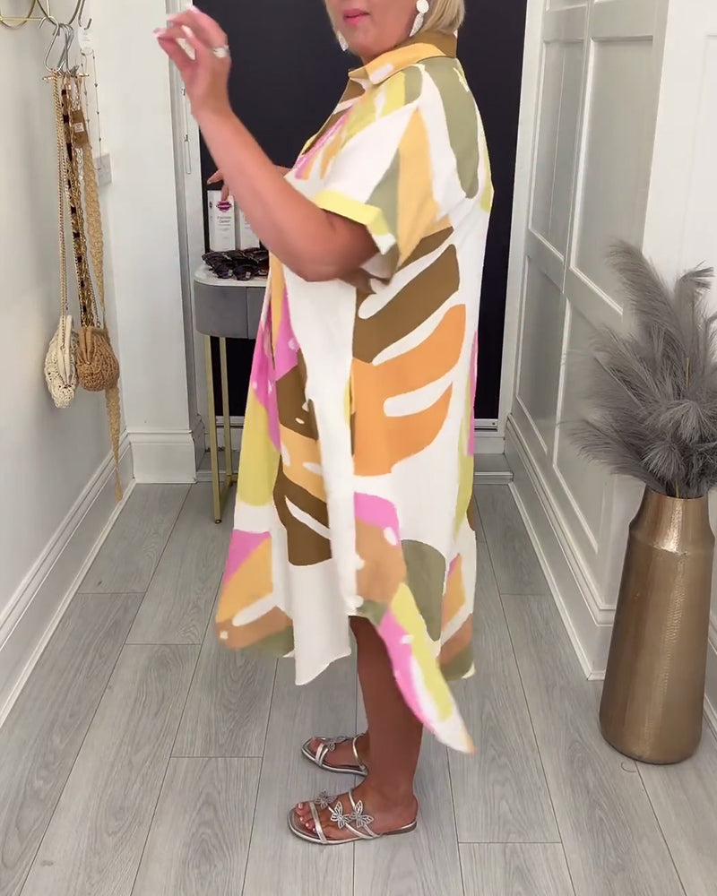 Lapel Loose Printed Shirt Dress