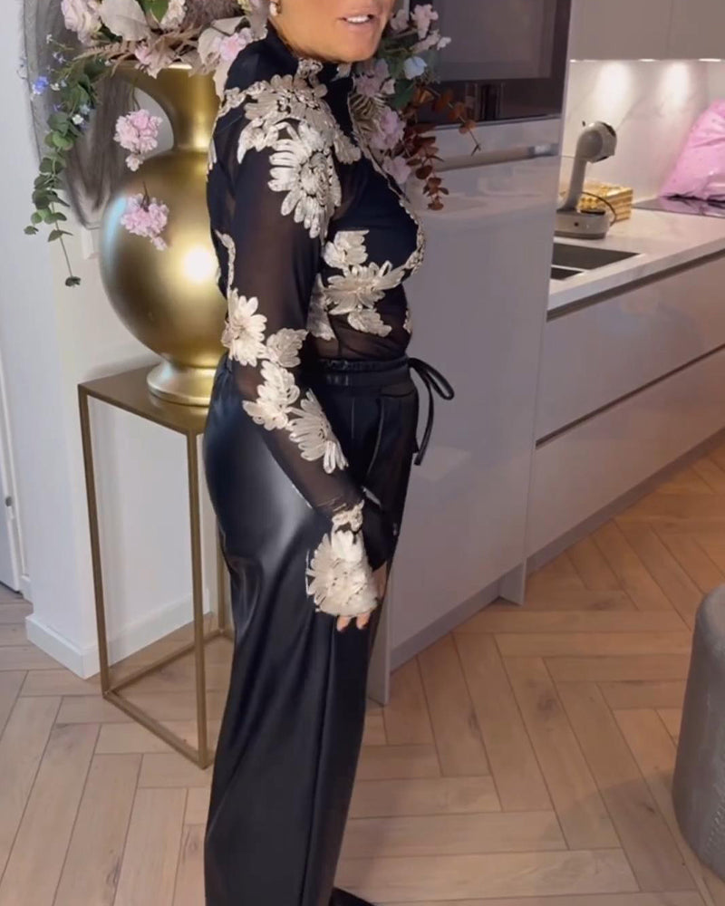 Trumpet Sleeve Fashion Floral Blouse