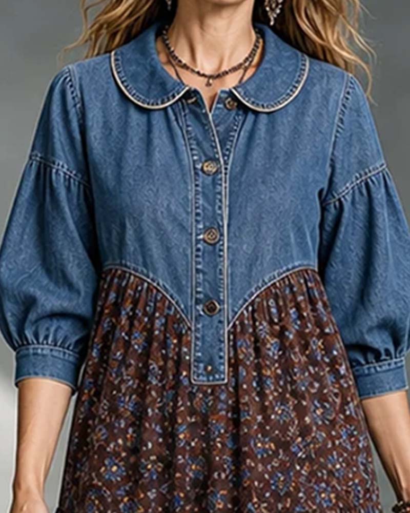 Shirt Collar Patchwork Dress
