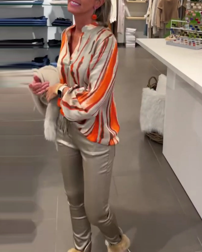 Long sleeve striped print blouse