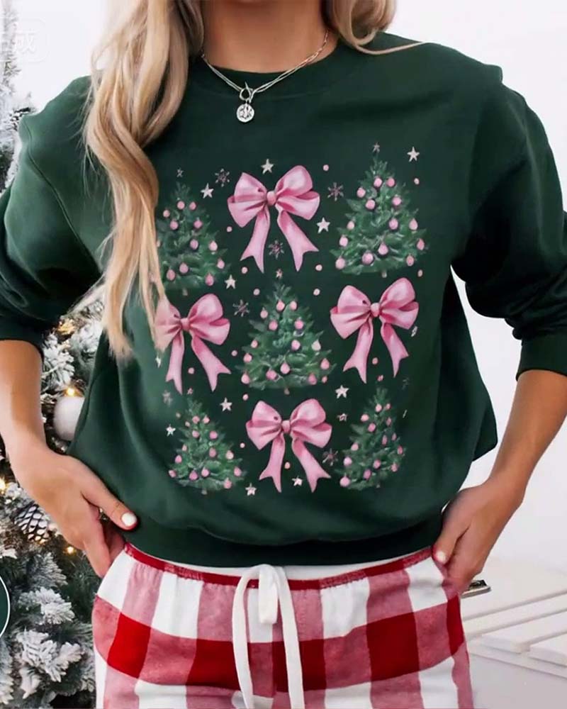 Bow Christmas Tree Print Sweatshirt