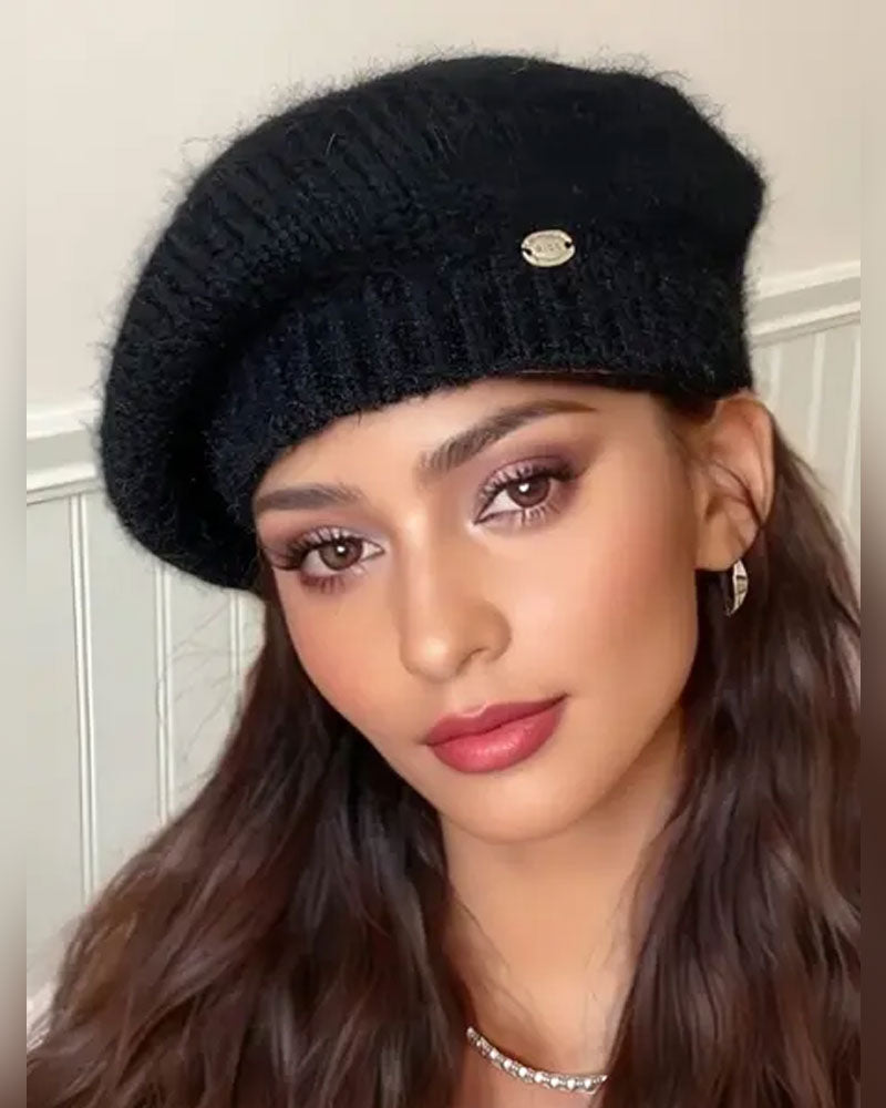 Women Plain Knit Beret Beanie