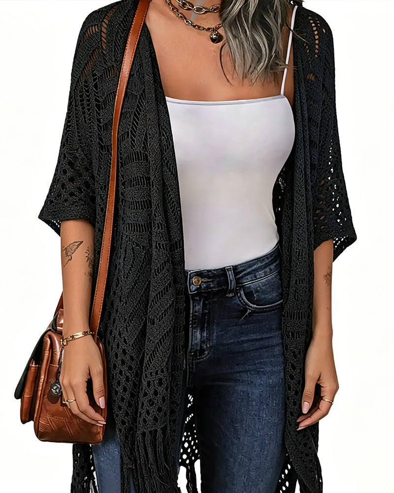 Hollow Out Fringed Cardigan