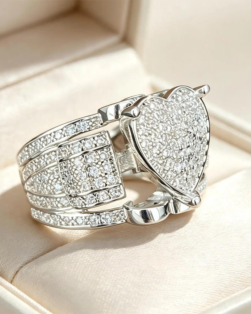 Pave Heart Shaped Ring Set for Women
