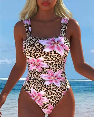 Leopard And Lily Print One-Piece