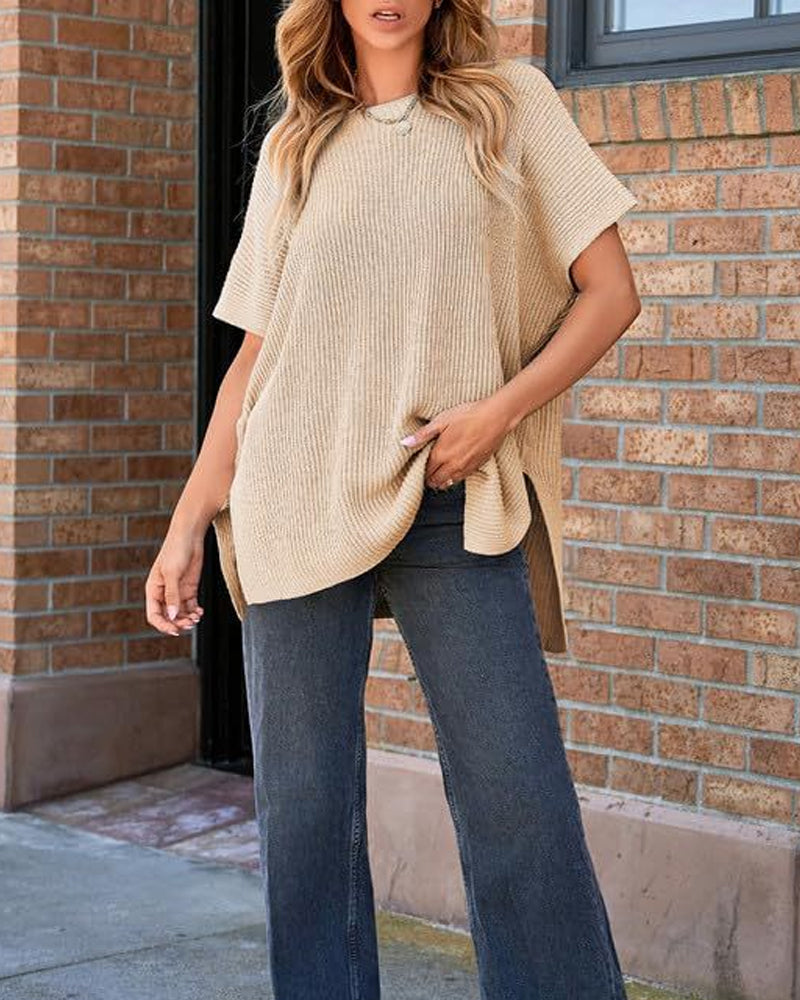 Solid Crewneck Batwing Sleeve Pullover