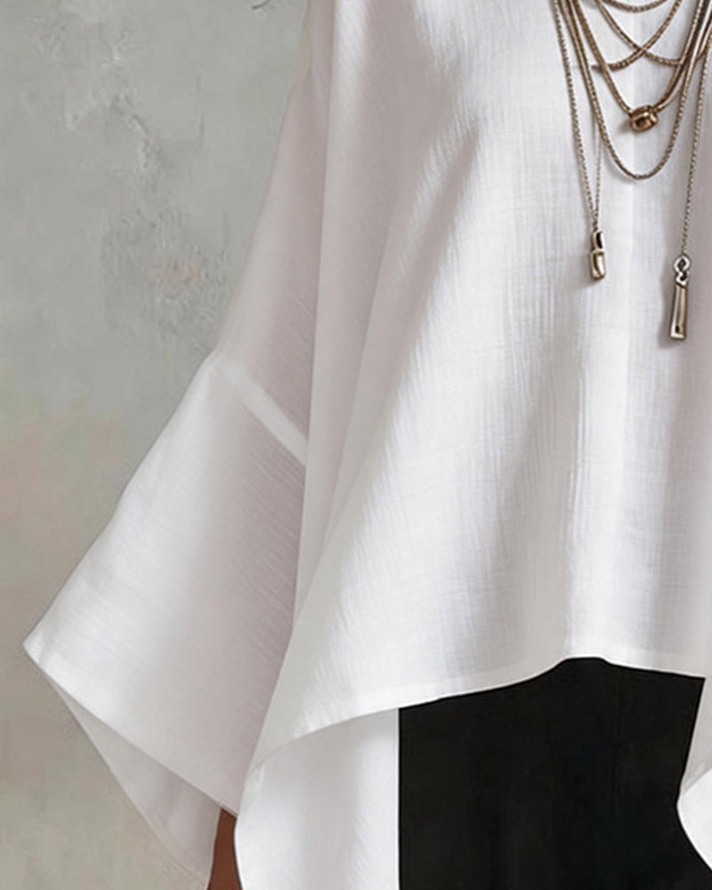 V-Neck Irregular Batwing Sleeve Loose Blouse