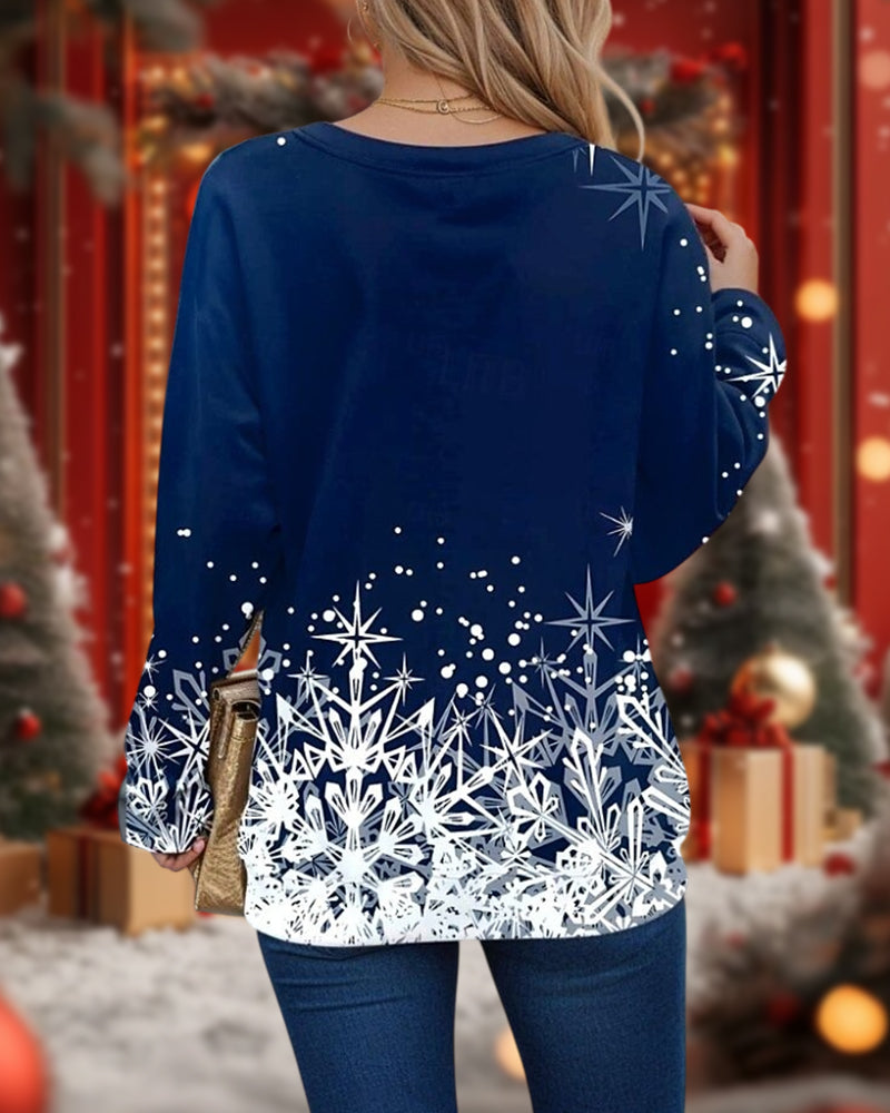 Crew Neck Christmas Tree Print Sweatshirt