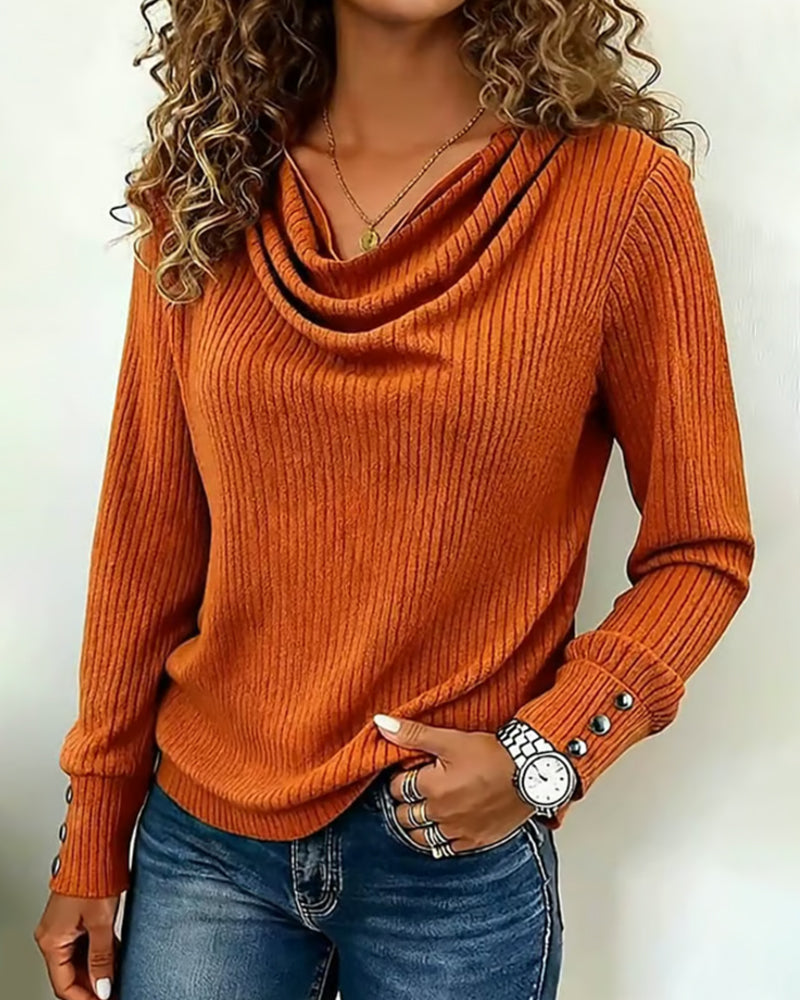 Solid Color Draped Neck Knitted T-Shirt