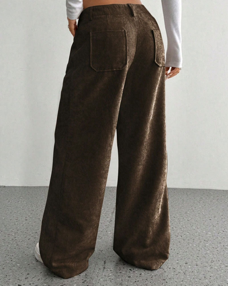 Front Back Pocket Solid Straight Leg Long Pant