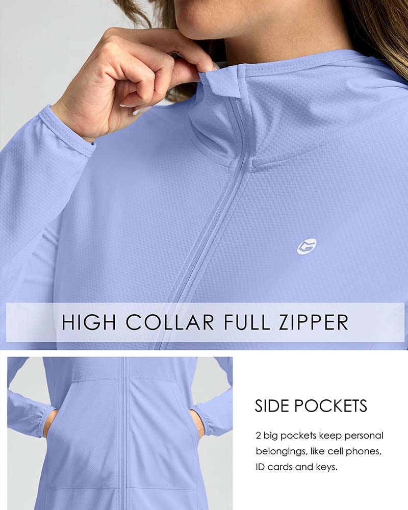Long Sleeve Hooded Zip Pocket Sun Protection Coat