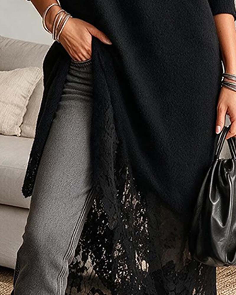 Loose Lace Patchwork Solid Color Dress