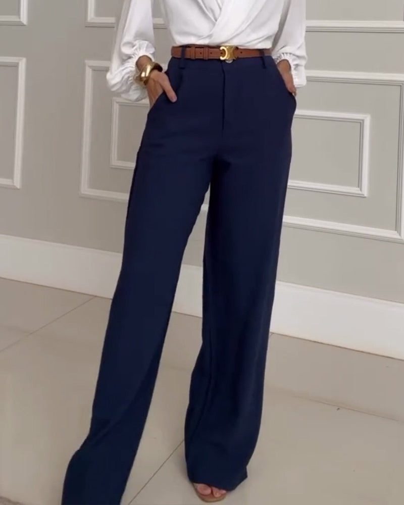 Casual solid color pocket pants