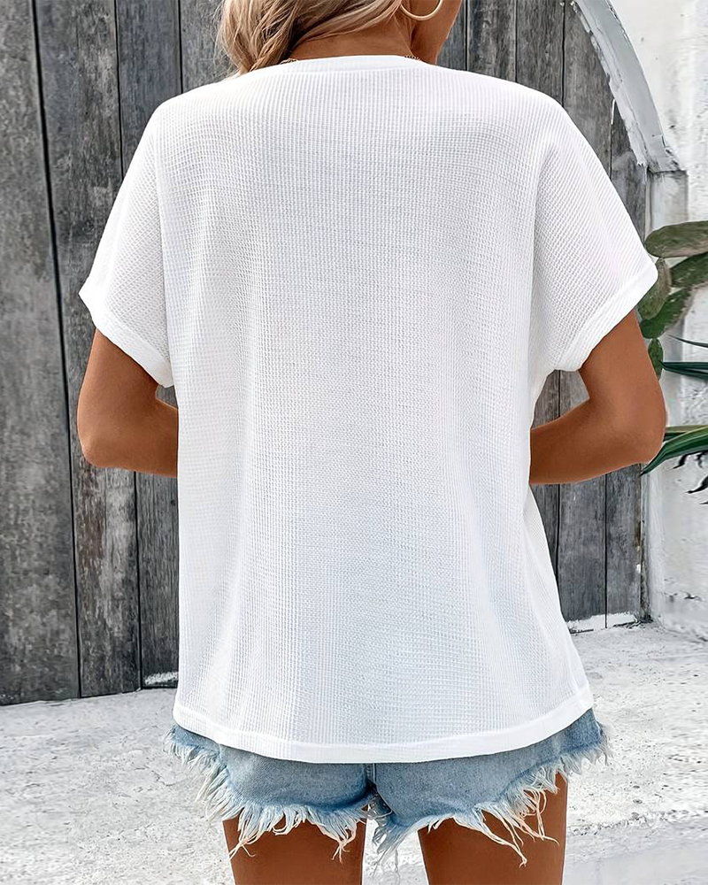 Casual solid color button short-sleeve blouse