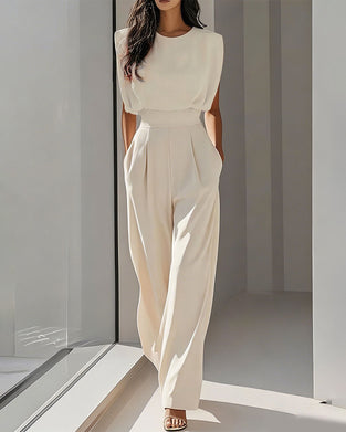 Solid Casual Belted Jumpsuit